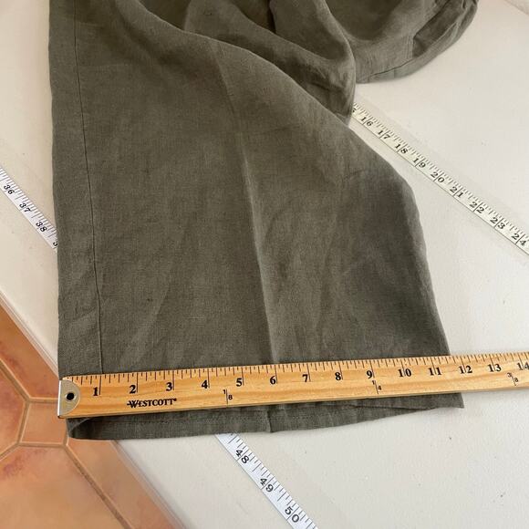 FLAX Army Green Women's Baggy Wide Leg Ankle Pants 100% Linen Size 3X Lagenlook - Picture 12 of 14